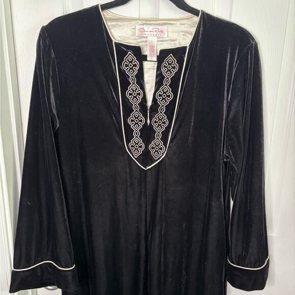 Oscar da le Renta Black Velvet Long Sleeve Caftan Dress Size Small - Picture 2 of 7